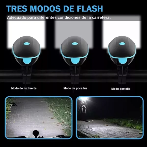 Luz Led Frontal Bicicleta Recargable 250 Lumens Y Bocina - Imagen 2